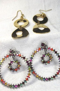 lot 164 image: Signed Joan Rivers multi color crystal post earrings. Marked Joan Rivers on ear clips.2L Also includes gold plated ear wire earrings. 2.5L