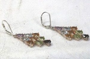 lot 179 image: Sterling Silver multi gem lever back earrings. Marked 925. Amethyst, Garnet, Citrine, Blue Topaz, Amethyst.