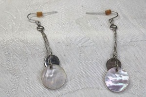 lot 186 image: Sterling Silver Mother of Pearl ear wire earrings. Marked 925. 2.25L