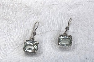 lot 188 image: Sterling Silver cushion cut faceted Green Quartz ear wire earrings. 1.25L No markings