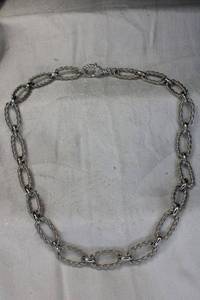 lot 252 image: Signed Judith Ripka Italian textured oval link necklace with decorated heart clasp. 18L Marked 925 Judith Ripka Italy