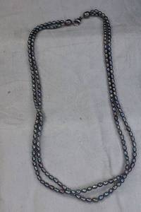 lot 255 image: Sterling Silver Peacock freshwater pearl double strand necklace. Marked925 on lobster clasp. 16L