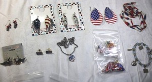 lot 261 image: Fourth of July jewelry metal earrings, metal necklace and more