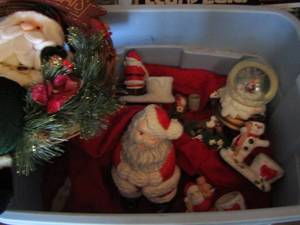 lot 64 image: Large Christmas lot- table clothes, wreath, snow globes and more
