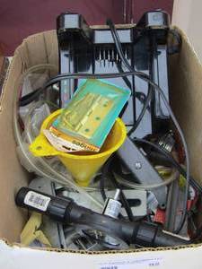 lot 92 image: tool lot includes, Green works pro battery charger, drill pump, brinks door knob plus