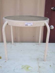 lot 110 image: small oval outdoor patio table glass top 1720 diameter