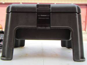 lot 145 image: work shop stool has storage with misc.. Tools Rubbermaid brand