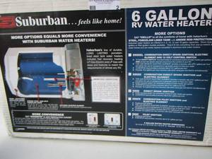 lot 2 image: Suburban 6 gallon RV Water Heater Brand New box is opened but never been used