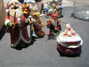 lot 154 image: Glass Christmas ornaments  QTY 2 , Bear covered glass trinket box, Santa figurine