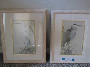lot 51 image: Framed Bird  - EGRETS  Art qty 2- 2016 by Artha May  SIGNED & NUMBERED