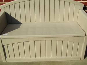 lot 59 image: Plastic garden bench with under storage ,355219