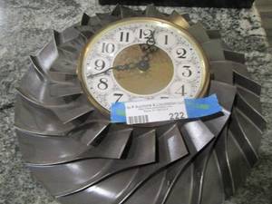lot 222 image: WALL CLOCK - Airplane TURBINE W CLOCK  Gien as a Retirement Gift from General Mills   - REALLY COOL & HEAVY