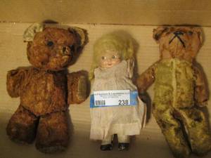lot 238 image: 2 Vintage Bears - 1 CELLULOID FACE DOLL