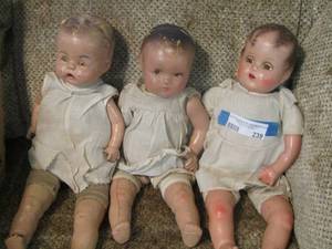 lot 239 image: 3 Vintage  Baby Dolls