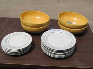 lot 40 image: 4 yellow elegant bowls, 6 Somerset tea cup plates and 8 Somerset saucers