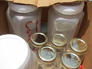 lot 63 image: mason jars with lids, 3 plastic jars with lids