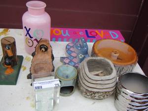 lot 75 image: give thanks to the lord angel, vases, nut bowl, xoxo vase, you are loved wooden sign