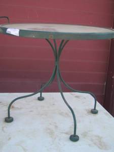 lot 110 image: green metal glass top patio table