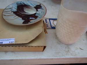 lot 117 image: bubble milk glass handled pitcher- plate hanger, dcor plate lesser scaup rod lawreence