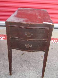 lot 9 image: Wooden side table 2 drawer vintage size 24x15x 25 12