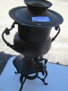 lot 16 image: metal tea kettle, double handled, drink valve 17 12  tall