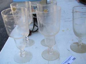 lot 169 image: qty 9 crystal arcadia wheat design wine glasses, qty 9 no name crystal wine glasses has wheat design