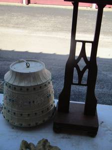 lot 173 image: ceramic pear wall art, hanging light, wooden ash tray on stand