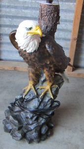 lot 13 image: BALD Eagle table lamp with no shade, in amazing condition. Very beautiful 25 tall