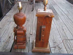 lot 192 image: 2 wooden table lamps no shades
