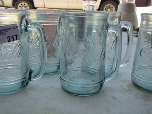 lot 217 image: vintage glass handled Coca-Cola glasses qty 5
