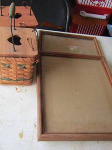 lot 263 image: 2 wicker basket with handle lids, 2 8x10 photo frames