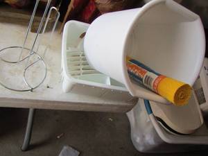 lot 269 image: small waste basket- cabinet liner, dish drain , 2 paper towel holders