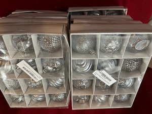 lot 145 image: Steel gray glittery Christmas ornaments 8 boxes of 12