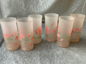lot 238 image: Six piece, pink vintage style printed glasses