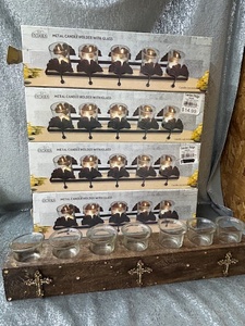 lot 244 image: Five candleholders with glass see pictures