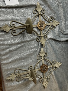 lot 249 image: Two cross candleholders