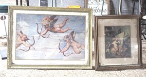 lot 28 image: Set of 2 Angelic Framed Pieces Including Raphael Santi Trionfo di Galatea Three Angels Cupido Renaissance and Angelica Kauffmann Allegorical Putto Serigraph