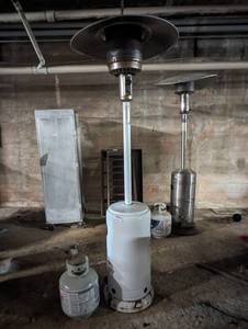 lot 111 image: White Propane Patio Deck Heater w Propane Tank