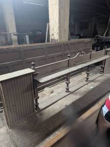 lot 158 image: Large 2PC Wooden Historic Stockyards Restaurant Divider w Decorative Bar Shelf