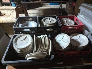 lot 132 image: Large Lot of Plastic Restaurant Plates and Tote Bins