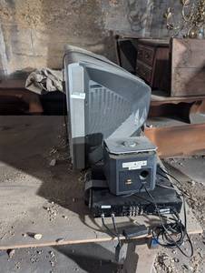 lot 336 image: Electronics Lot w Sony KV-27FS100 TV, DirectTV Plus Dolby Digital Player w Remote, and Zylux Multimedia Computer System Tower Subwoofer