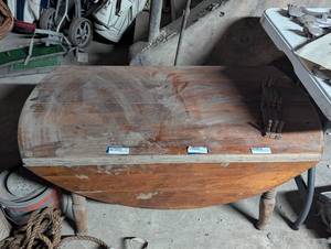 lot 348 image: Folding Wooden Round Table (45) and Hanging Rack