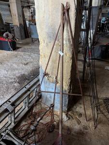lot 261 image: Rustic Metal Sign Display Stand and Rake