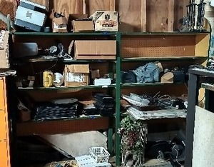 lot 37 image: Shelf Contents Including Electronics, Cleaning Supplies, Restaurant Equipment, Etc.