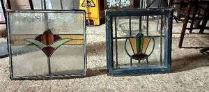 lot 27 image: Set of 2 Stained Glass Over Door Window Panels