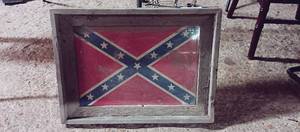 lot 26 image: Wood Framed Confederate Battleflag Rebel Flag