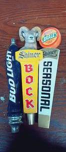 lot 42 image: 3 Pc Tap Handle Set w Bud Light, Shiner Bock, and Shiner Seasonal Orale Mexican Beer Taps