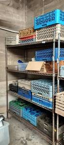 lot 64 image: Shelf Contents Including All-Purpose Peg Dish Rack Food Service Compartment Dividers and Various Glassware