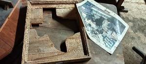 lot 29 image: 2 Pc Decor Set w Large Texas Cutout Framed Wood Piece and NFWHS North Fort Worth Historic Society Commercial Print