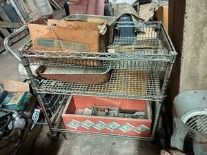lot 288 image: 3-Tier Wire Push Cart with Contents (Needs Back Wheels)